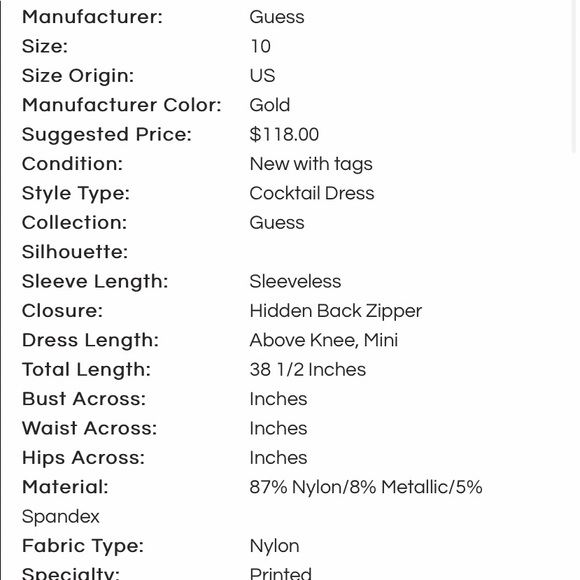 Guess metallic halter cocktail dress sz 10 - Picture 6 of 6